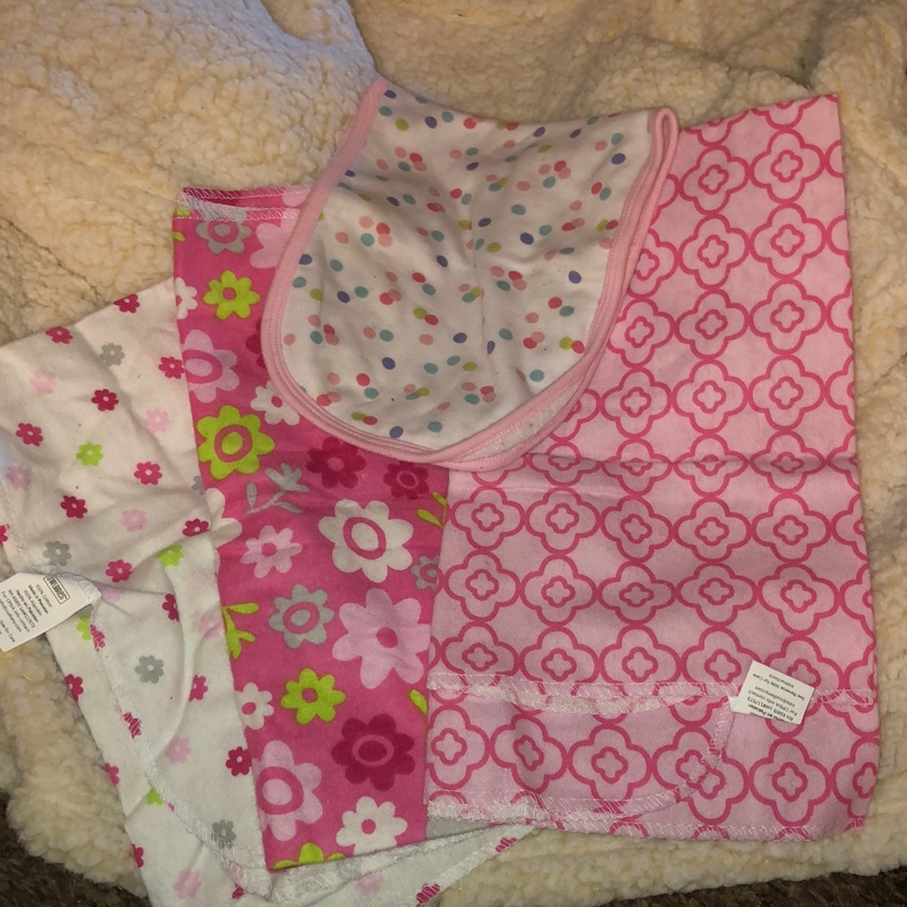 Baby receiving blankets (3) and burp cloth (1)
